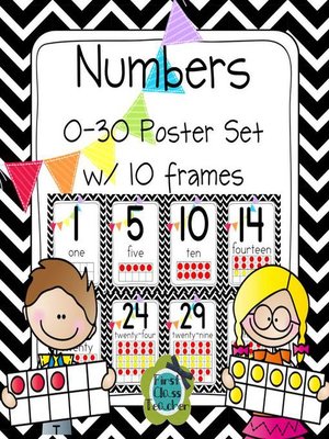 cover image of Black & White Chevron Number Posters 0-30 with ten frames (CCSS)